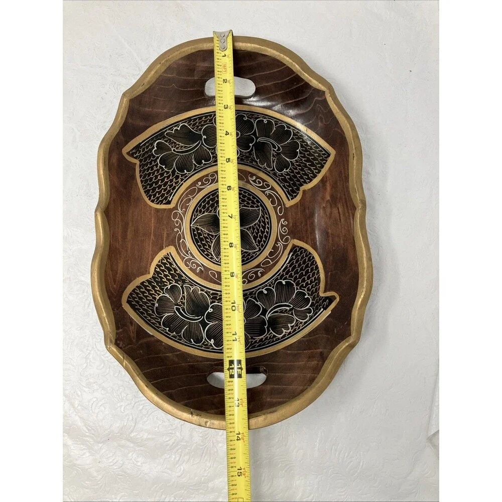 Vintage Hand-Painted Wooden Serving Tray Platter 14